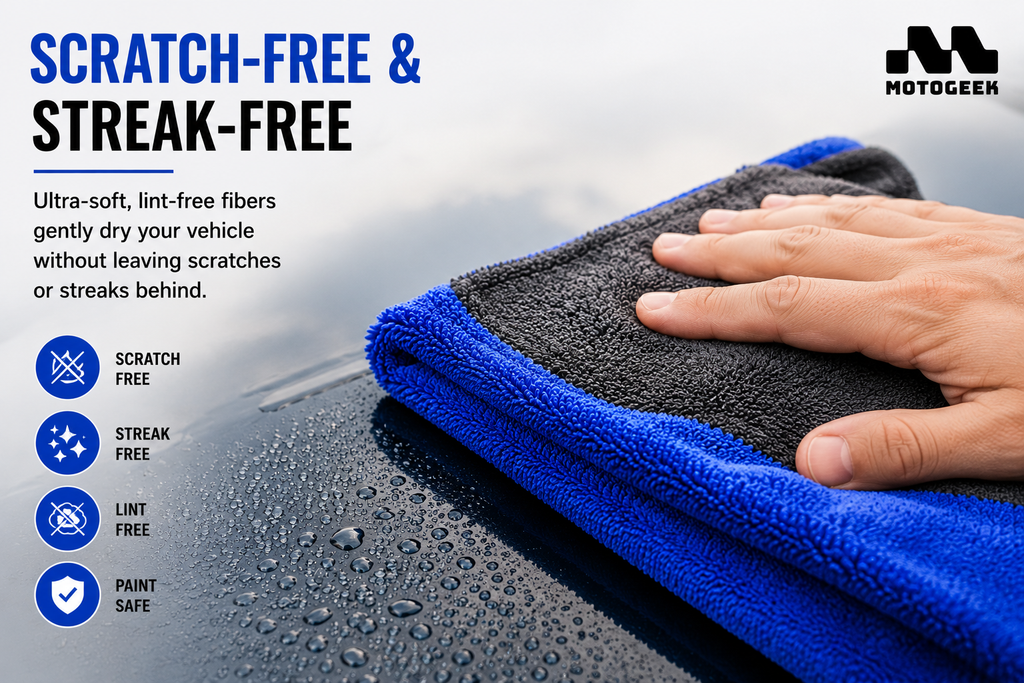 1400 GSM Premium Automotive Microfiber Drying Towel – Grey, 50×80 cm Motogeek®