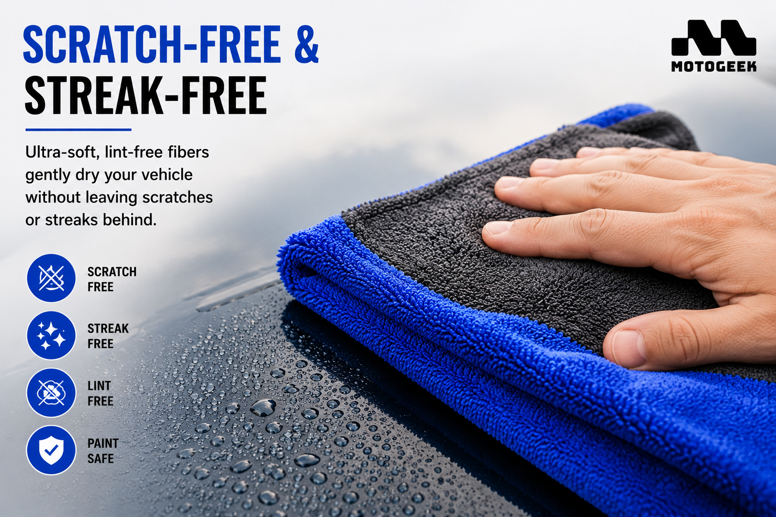 1400 GSM Premium Automotive Microfiber Drying Towel – Grey, 50×80 cm Motogeek®