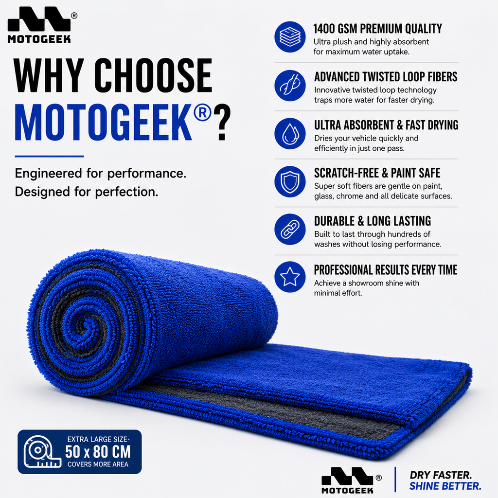 1400 GSM Premium Automotive Microfiber Drying Towel – Grey, 50×80 cm Motogeek®